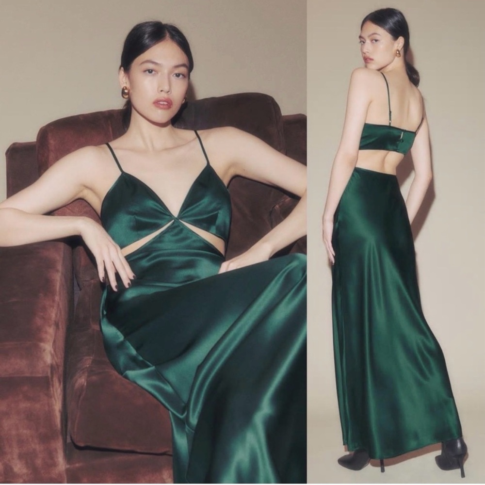 **NWT** Reformation Poppies Silk Dress, Forest Green, Sz 0